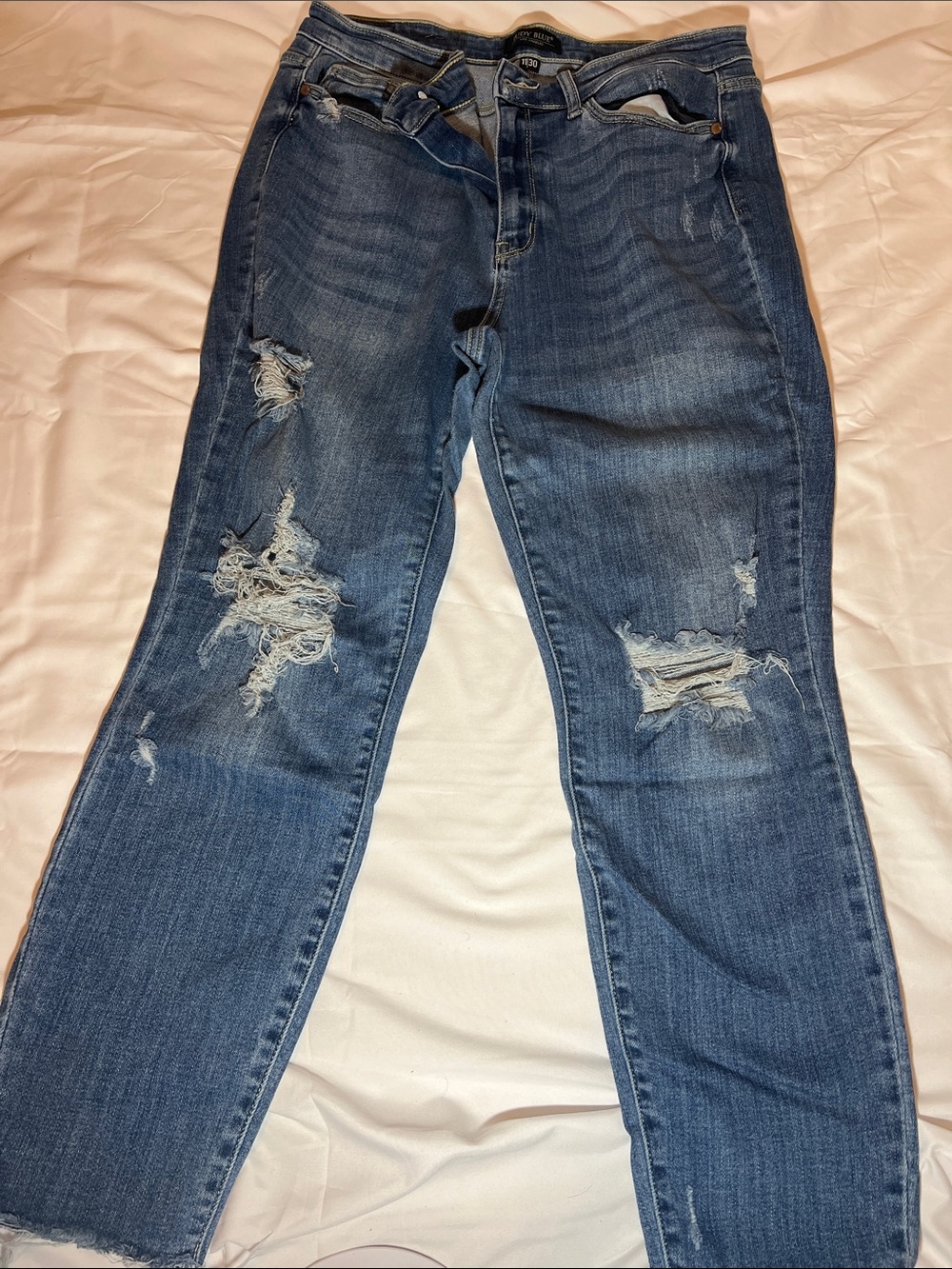 Judy Blue Distressed Dark Blue Straight Boyfriend Jeans